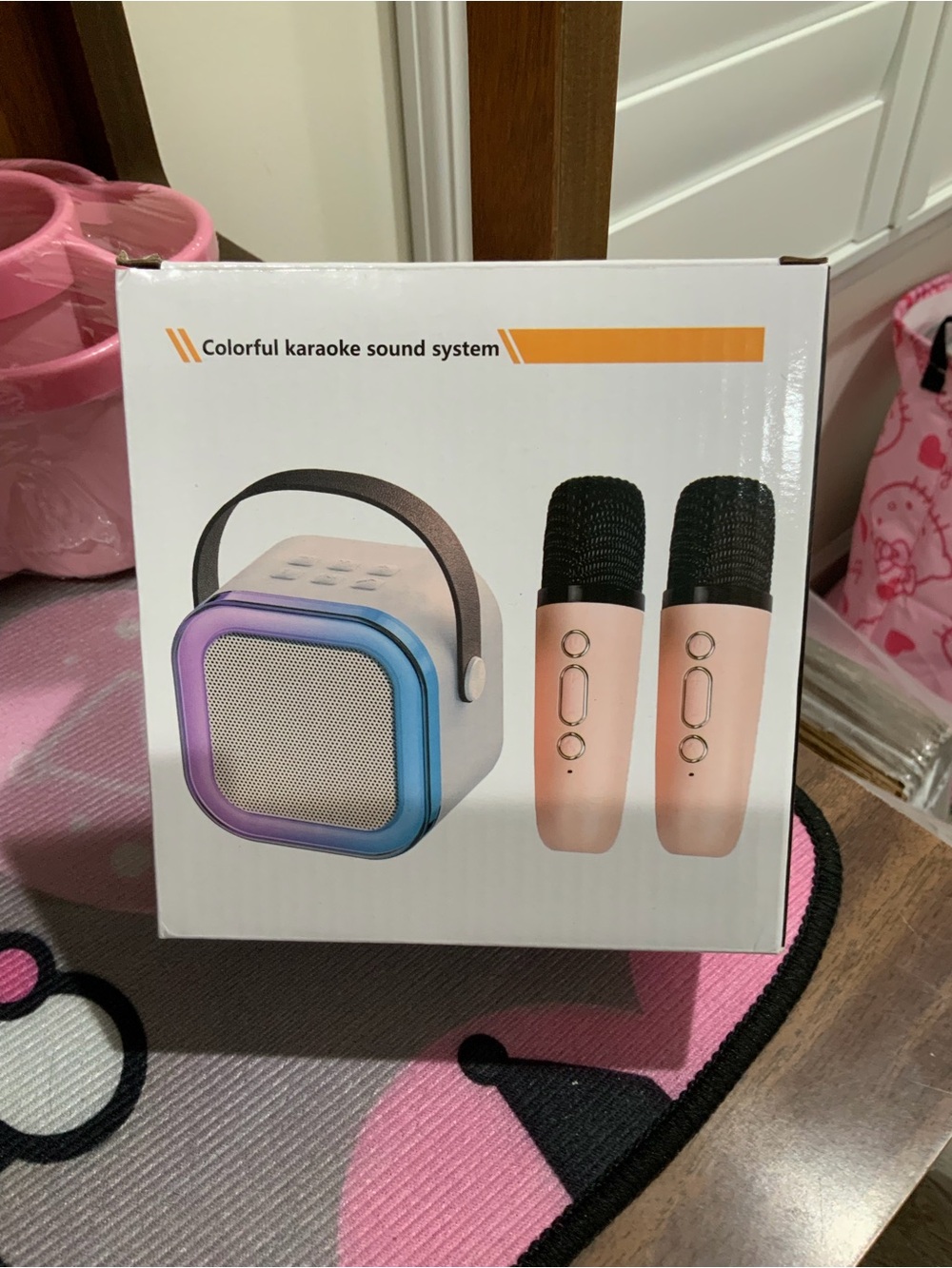 Portable Karaoke Sound System with Dual Pink Microphones